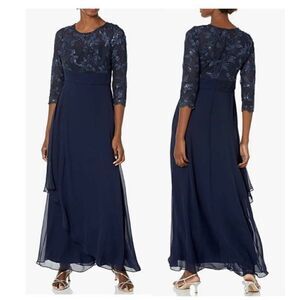 Alex Evenings Women's Long Lace Top Empire Waist Dress,